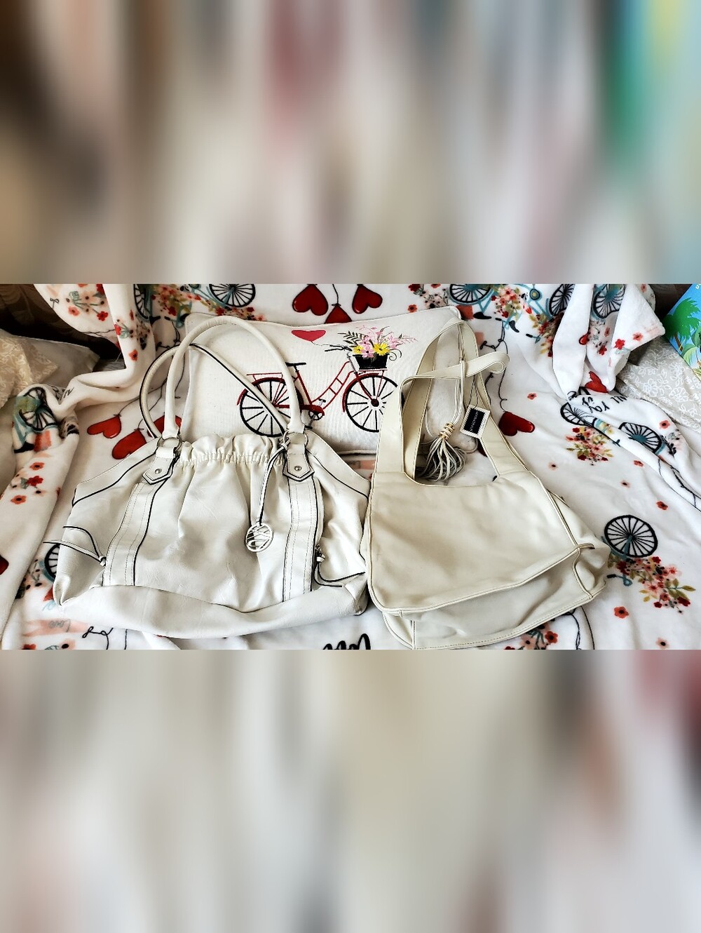 Pair of Used White Faux Leather  Purses Shoulder Handbags